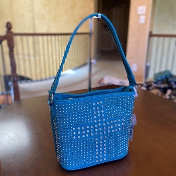 Montana west studded hobo tote bag turquoise - Picture 2 of 8